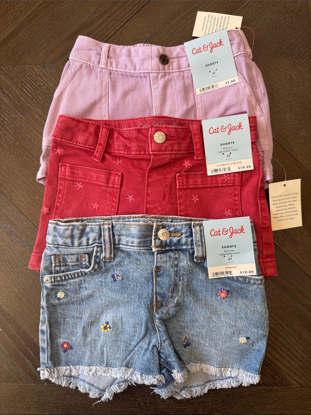 Cat & Jack 3-Pack Bundle of Toddler Girls Shorts - Lilac, Red, Denim 3T New NWT